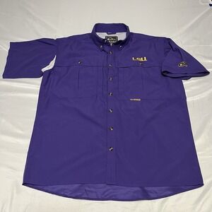 Drake LSU Tigers Fishing Shirt Short Sleeve  Purple Mens Medium Button Up Vent